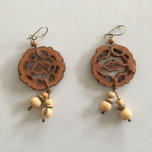 Wooden earrings, hand-carved in Brazil